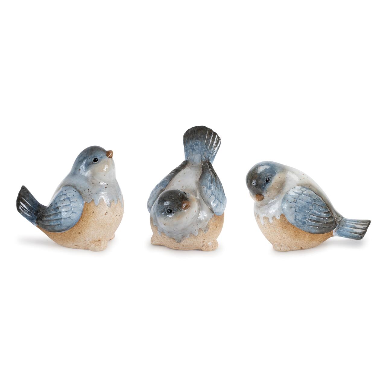 Ceramic Bird Figurines with Unglazed Accents Set